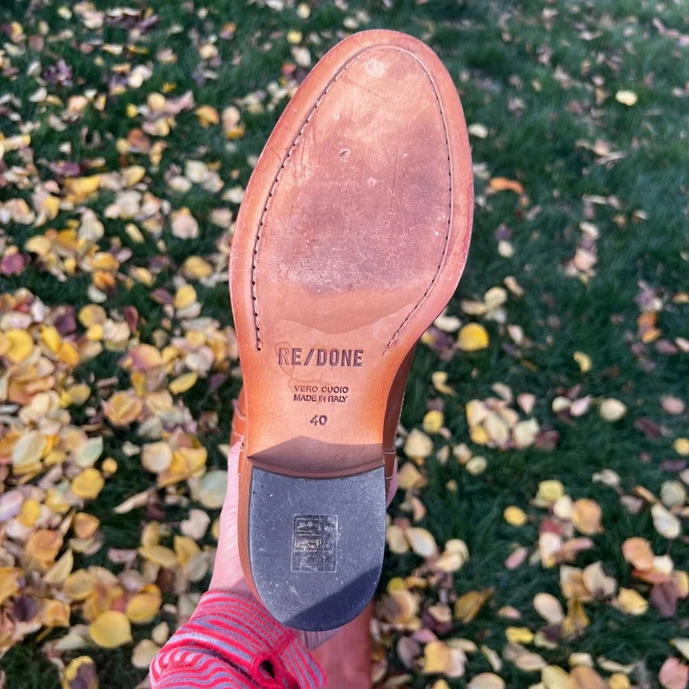 Re/Done‎ Brown Leather Thigh-High Boots Western